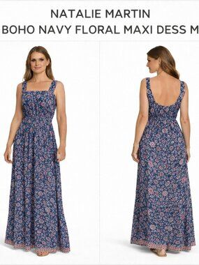 NATALIE MARTIN NAVY FLORAL MAXI DRESS M